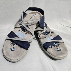 Skechers Memory Foam Reggae Slim Take Two Navy Blue Sandals 163112 Women 10